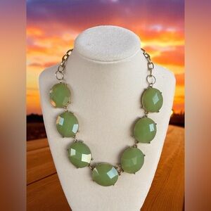 Premier Designs Pale Green Facet Stones Gold Costume Jewelry Necklace